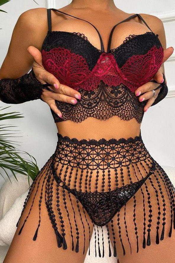 Siri Lingerie Set - Black & Burgundy-Fascinating_Nights