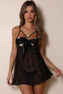 Sora Satin Bow Babydoll Set – Black-Fascinating_Nights
