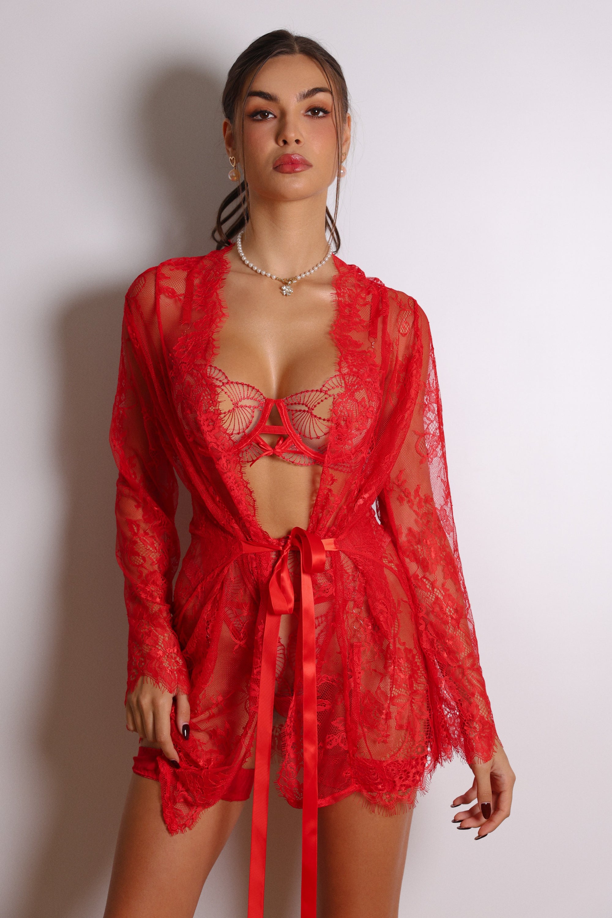 Valentina Signature Lace Robe Set - Red-Fascinating_Nights
