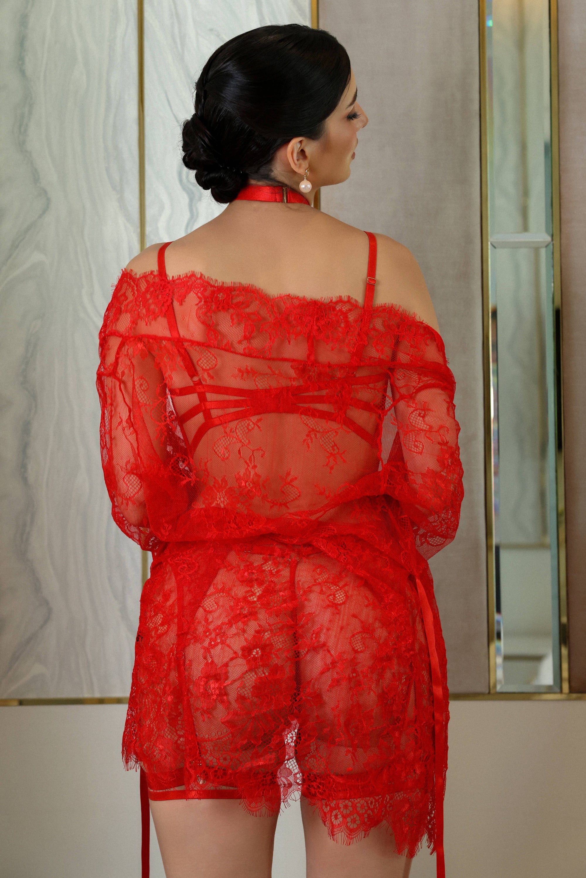 Valora Lace Robe Red Set - Red-Fascinating_Nights