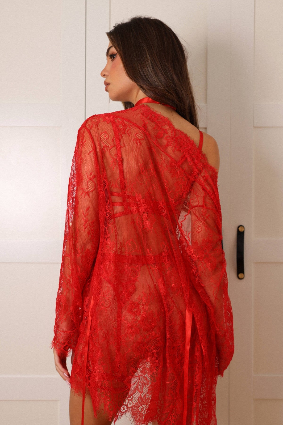 Valora Lace Robe Red Set - Red-Fascinating_Nights