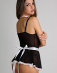 Velour French Maid Mesh Costume Set – Black-Fascinating_Nights