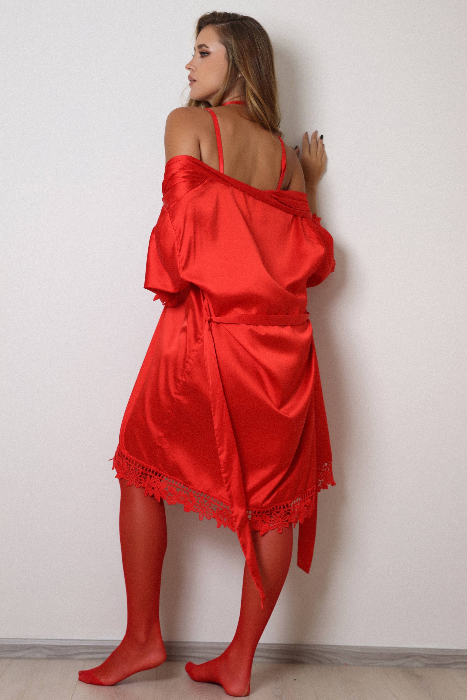 Vionette 4 Piece Lingerie Robe & Stocking Set - Red-Fascinating_Nights