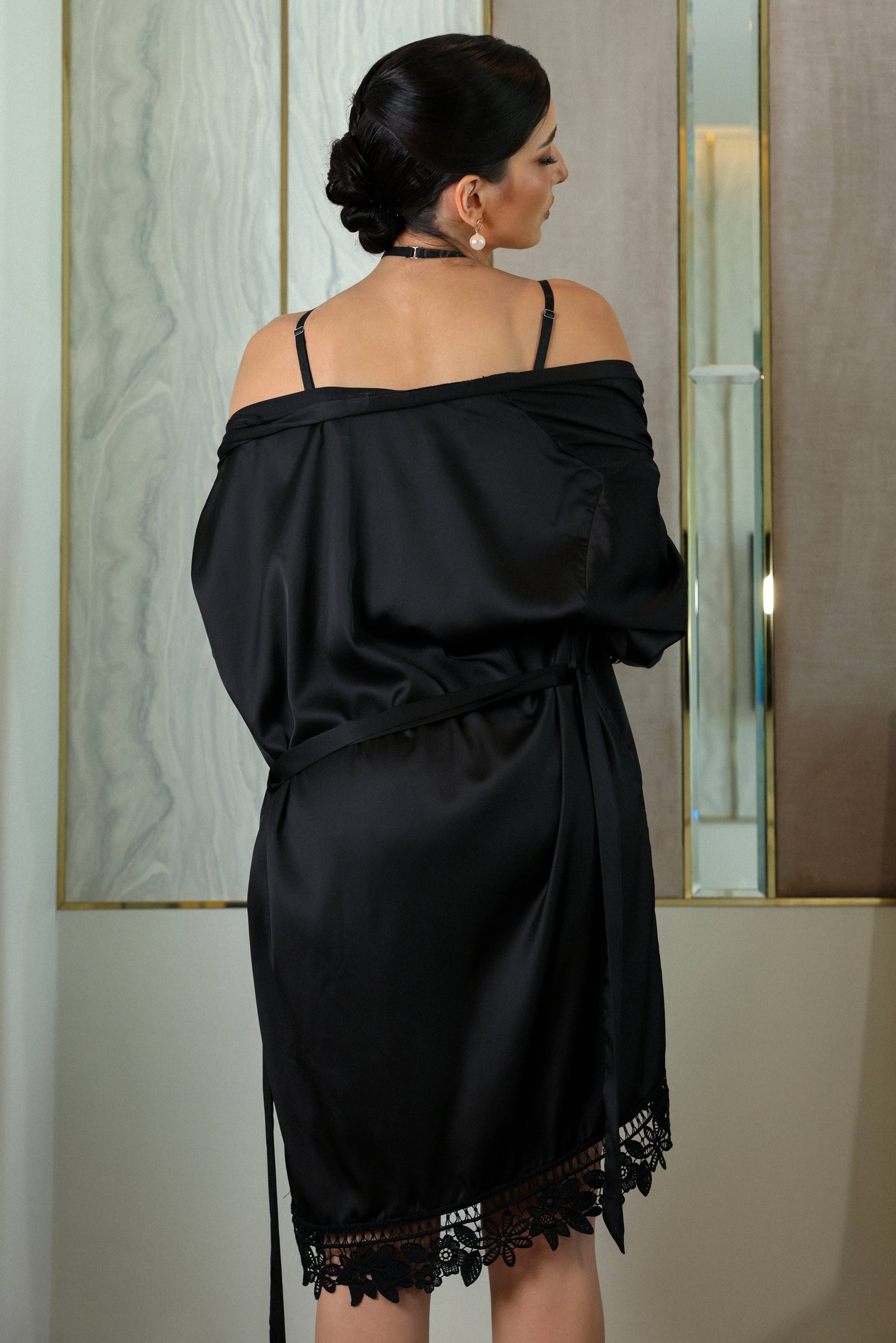 Vionette Satin Robe Set - Black-Fascinating_Nights
