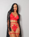 Zarnish Signature Lace Robe Set - Red-Fascinating_Nights