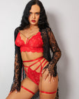 Zarnish Signature Lace Robe Set - Red-Fascinating_Nights