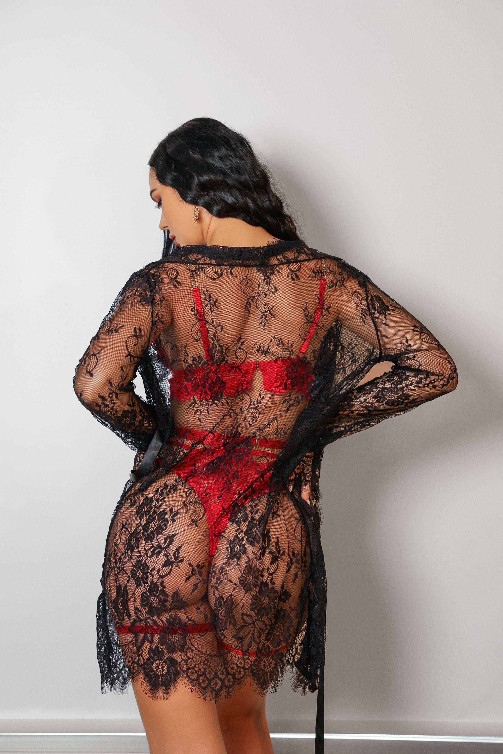 Zarnish Signature Lace Robe Set - Red-Fascinating_Nights