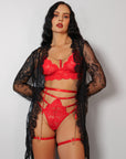 Zarnish Signature Lace Robe Set - Red-Fascinating_Nights