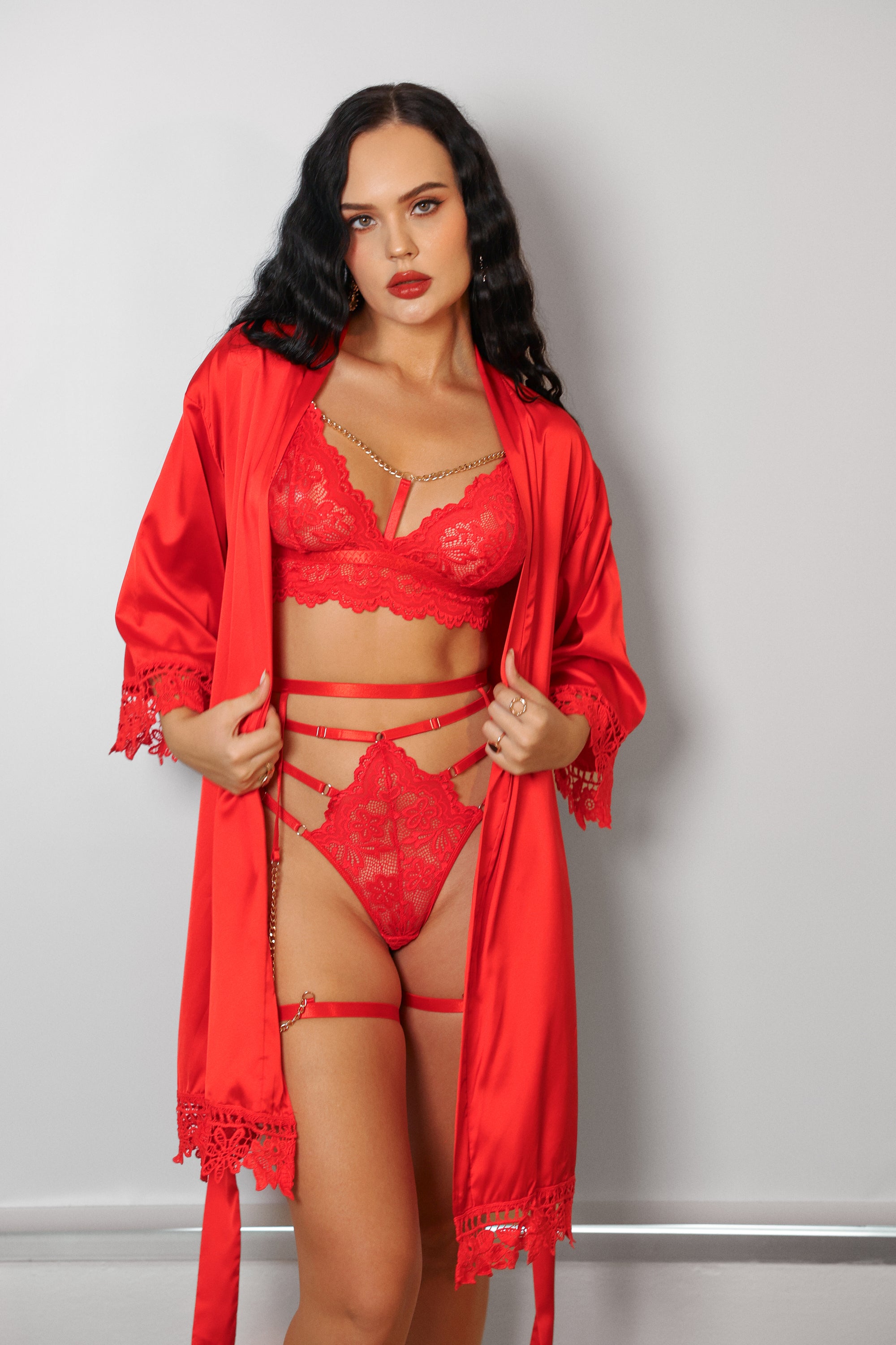 Zarnish Signature Silky Robe Set - Red-Fascinating_Nights