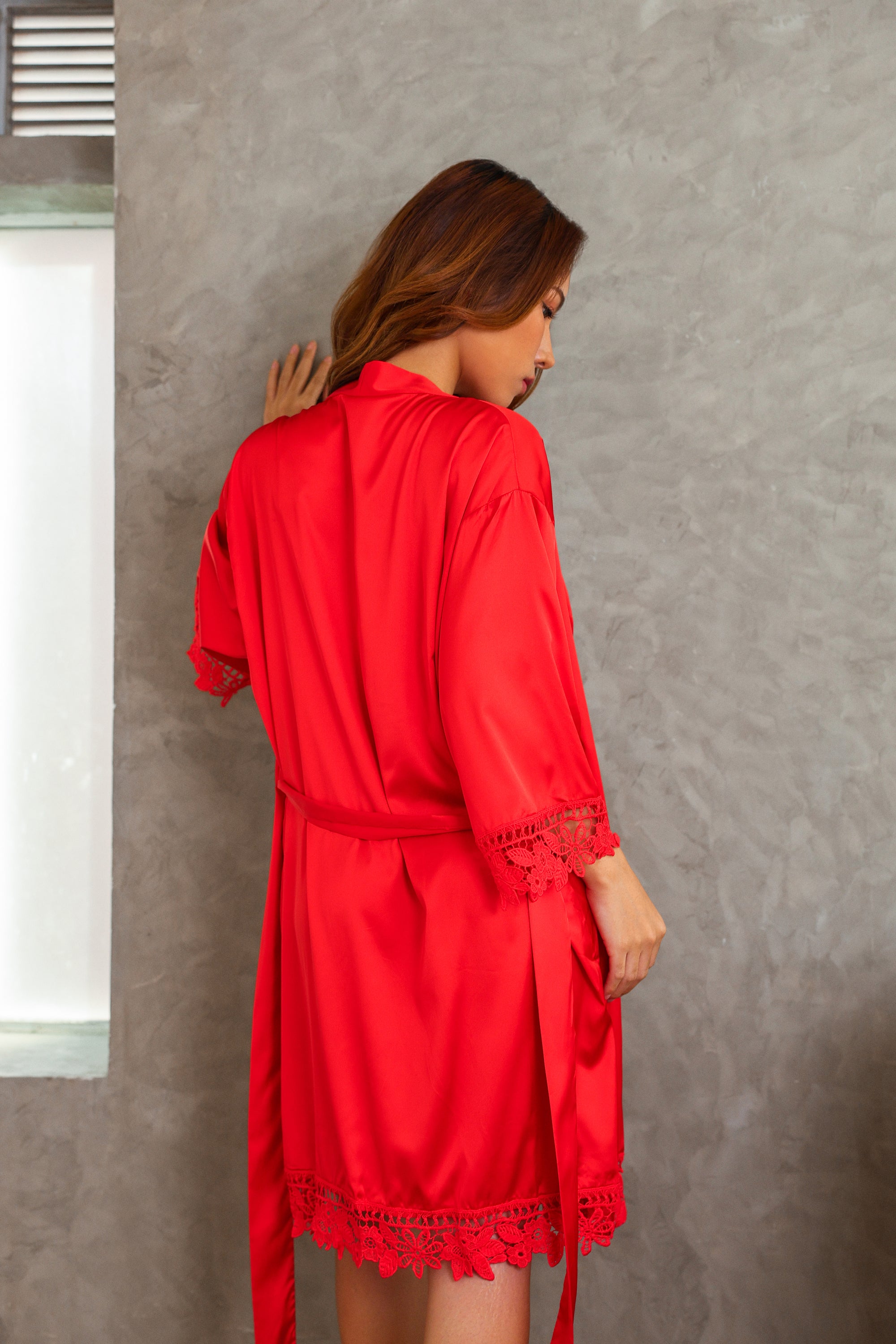 Zarnish Signature Silky Robe Set - Red-Fascinating_Nights