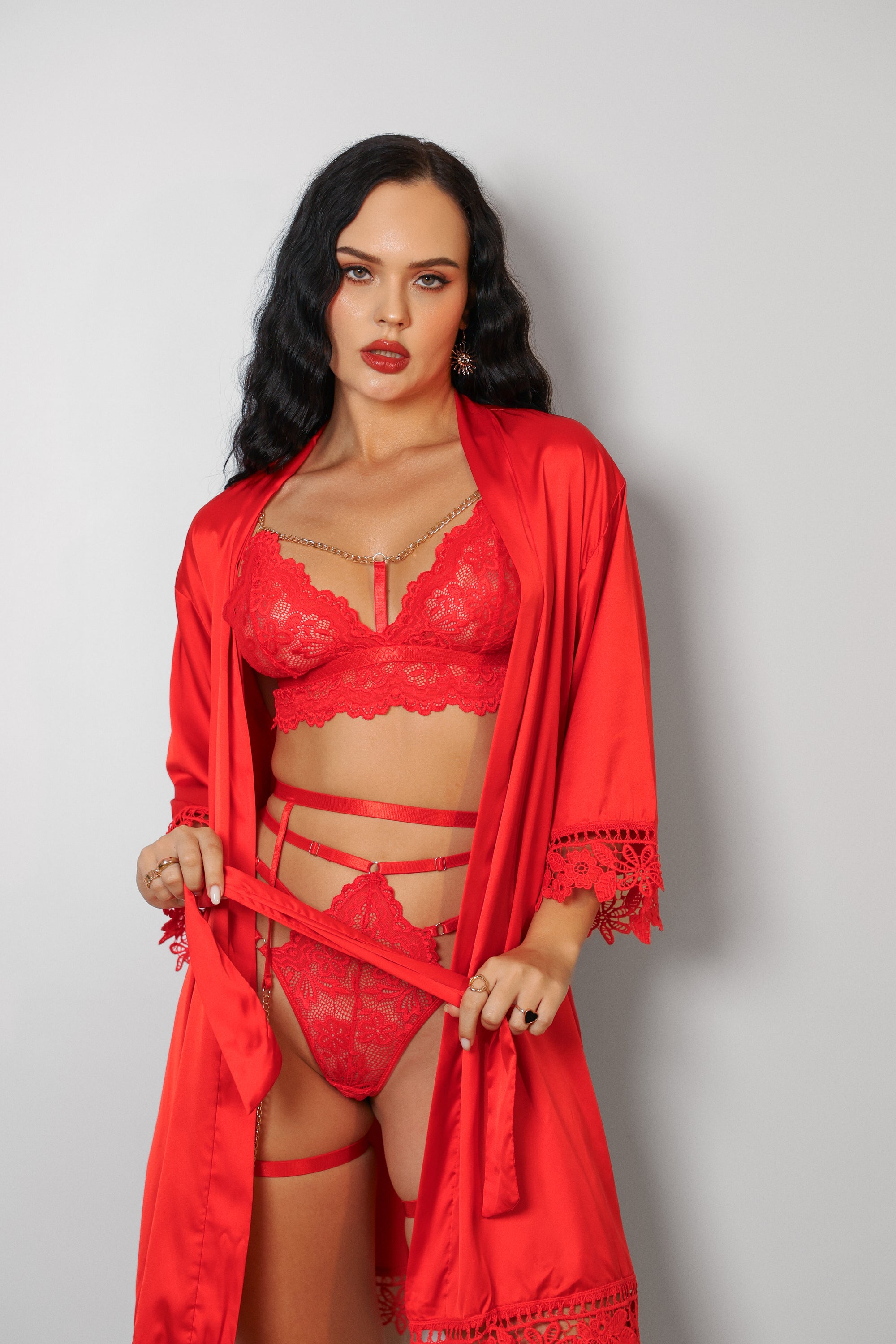 Zarnish Signature Silky Robe Set - Red-Fascinating_Nights