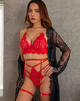 Zarnish Signature Lace Robe Set - Red