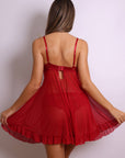 Zoe Lace & Mesh Open-Front Babydoll Set – Red-Fascinating_Nights