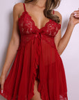 Zoe Lace & Mesh Open-Front Babydoll Set – Red-Fascinating_Nights